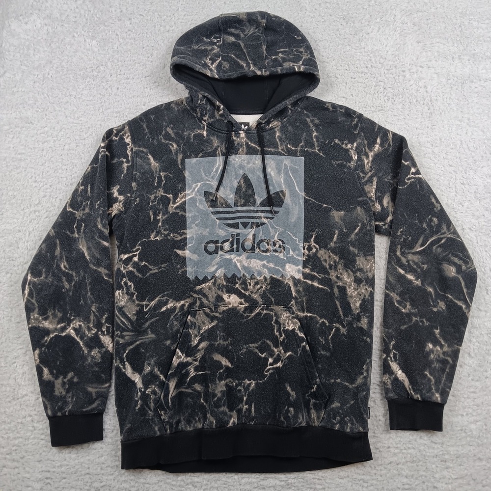 Adidas Hoodie Originals Marble Trefoil Men M Black Grey Pullover